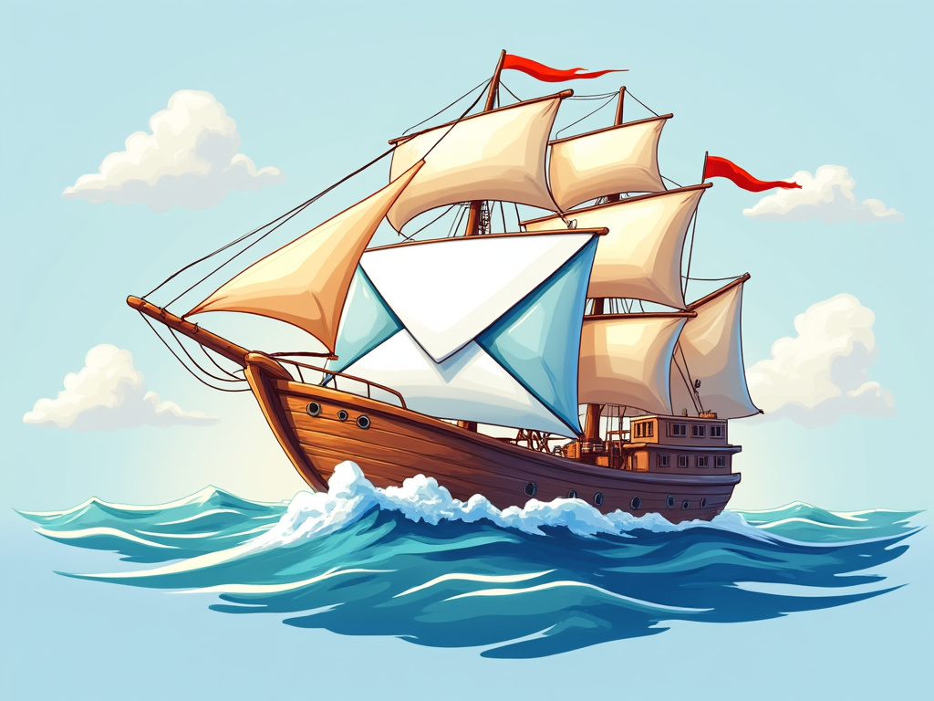 An illustration of a marine-themed email icon sailing toward customers, symbolizing Email Marketing for Marine Businesses